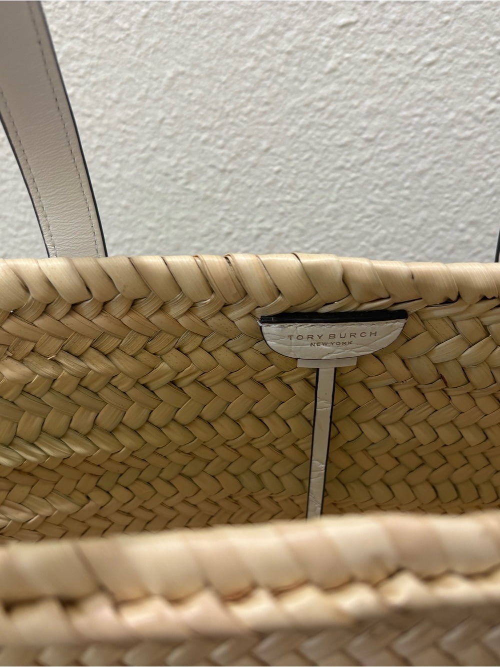 Tory Burch Ella Straw Basket Tote White Croc Embossed Trim + Dust Bag. NWT - Picture 8 of 15